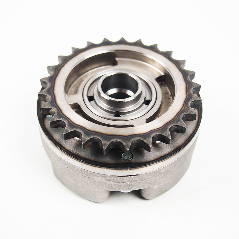 How does the camshaft phase adjuster achieve precise control of valve timing?